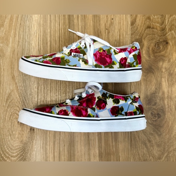 Vans Authentic Shoes Women's 6.5 Rose Floral Checkered Canvas Low Skate Sneakers - Picture 4 of 6